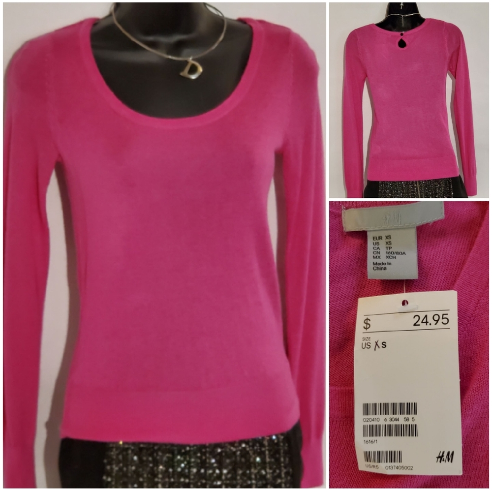 NWT H&M XS Hot Pink Sweater with Keyhole Back